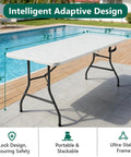 Six Foot Folding Table Portable Picnic Table For Indoor Outdoor Use Heavy Duty Plastic Table With Carry Handle Seats 6 To 8