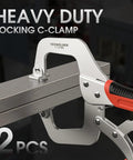 Two Pack 11 Inch C Clamp Set With Locking Jaws Heat Treated Chrome Plated Alloy Steel clamping a metal bar