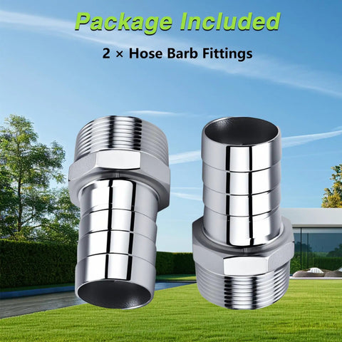 Heavy Duty Stainless Steel Hose Barb Fittings 1-1/2 Inch To 1-1/2 Inch NPT Male Threaded Connectors For Water Air Gas Lines 2 Pack