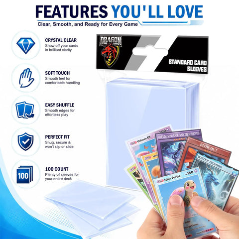 Hella Bulk 1000ct Clear Penny Sleeves For Trading Cards Offers Wicked Shielding For Your Collection Top view showing clear card sleeves and assorted trading cards.
