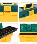 Multi Functional Plastic Toolbox For Small Parts Portable Tool Box Organizer With Secure Snap Lid Ergonomic Carry Handle Compact Design, showing handle and storage compartments.