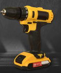 No Hassle Heavy Duty Cordless Power Drill Workhorse With High Torque Motor And Quick Swap Chuck For Fast Woodworking And DIY Builds Rock Solid Handheld Tool - Yellow cordless drill with keyless chuck and ergonomic handle.