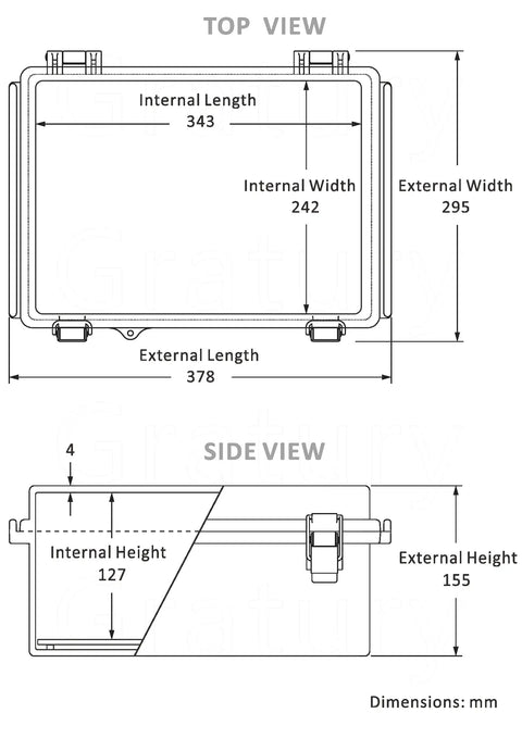 Technical drawing of IP67 Weatherproof Junction Box Plastic Enclosure for Outdoor Electrical Projects with dimensions and views
