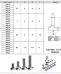 Get These Slick M8 X 16Mm T Slot Drop In Bolts Hammer Head Screws Nickel Plated Steel Kit for measurements and drawings.