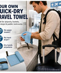 Man using Ultralight Backpacking Quick Dry Microfiber Towel For Camping And Hiking with loop strap at airport sink