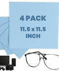 4-pack light-blue microfiber glasses cleaning cloths, 11.5 x 11.5 in, for lenses and electronics.