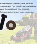 Three-Set 26-0671 Blade Bolts And Belleville Washers Toro Compatible For Walk Behind And Riding Mowers And TimeCutter ZTRs Exmark Compatible Built Tough Get It Done Easy Install Keeps Deck Tight And Rolling, black-oxide bolt and washer