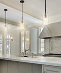 Kitchen with UL Listed Glass Pendant Light With E26 LED Bulb Adjustable Height Antique Brass Hanging Light over island