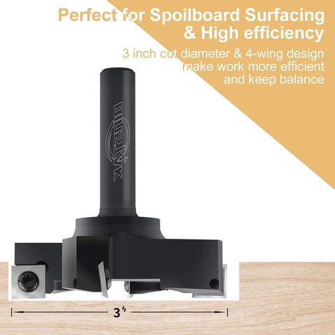 Heavy Duty CNC Spoilboard Surfacing Router Bit Workhorse with 3 Inch Cutting Diameter and One Half Inch Shank, 4 Wing Carbide