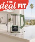 Green Electric Glass Kettle With 1.7L Capacity, Programmable Tea And Coffee Brewer, Digital Touch Display in kitchen.