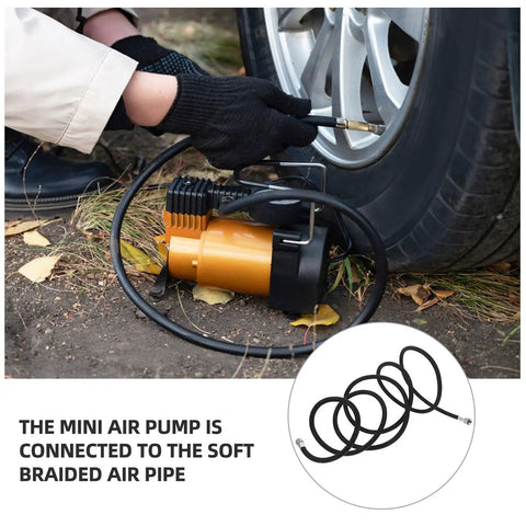Flexible Airbrush Hose Extension With Gotta Love Flexibility And Plug And Play Quick Connect For Smooth Spray Painting Flow Plus Universal 1/8 Connector For Zero Hang Ups connected to a mini air pump.