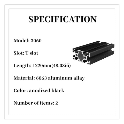 Rock Solid Black Anodized Aluminum Extrusion Profile 3060 T Slot Linear Rail 1220mm for CNC and 3D printer projects.