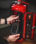 Disguised As A Realistic Fire Extinguisher Mini Bar with hidden liquor storage, red steel design, perfect for parties.