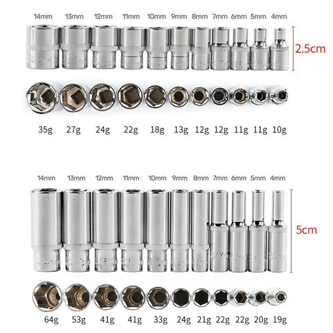 Tough As Nails 11 Pc Socket Set And Hex Wrench Kit showing various metallic socket sizes 4mm to 14mm for versatile mechanic use.