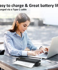 Woman using Inkless Portable Printer For Travel, Wireless Bluetooth Thermal Printer, Supports 8.5 By 11 Inch Paper on outdoor table.