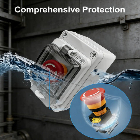 Emergency Stop Button With Weatherproof Box 660V 10A IP67 Red Mushroom Head E Stop Switch under water showing protection
