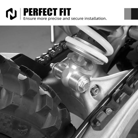 Precision PDS Shock Heim Joint Press Tool Bearing Replacement Kit For 2024 To 2025 XC W Exc Dirt Bikes close-up on shock bearing installation.