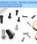 Built Tough Black Carbon Steel Phillips Pan Head Machine Screws 1200 Piece Heavy Duty Tiny Bolt Assortment on white background.