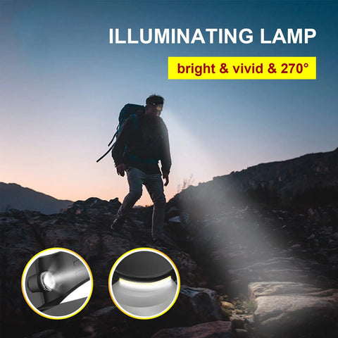 Hiker using Two Pack Rechargeable LED Headlamp With Motion Sensor For Hands Free Night Runs, 270 Degree Wide Beam outdoors at dusk.