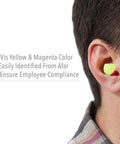 Hi-Vis Foam Earplug Refills For Leight Source 500 Dispenser, 500 Pairs, Magenta And Yellow, NRR 32 in use for visibility