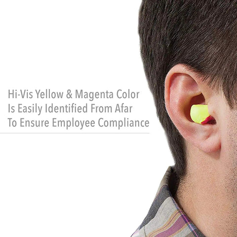 Hi-Vis Foam Earplug Refills For Leight Source 500 Dispenser, 500 Pairs, Magenta And Yellow, NRR 32 in use for visibility