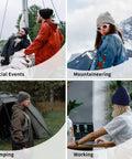 Dope Black And White Grid Pattern Knit Beanie Hat For Winter Super Cozy Acrylic Skully Cap worn in various outdoor activities.