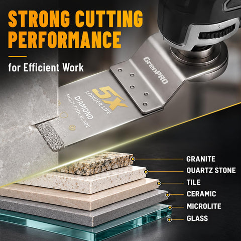 Heavy Duty Diamond Oscillating Saw Blades 4 Pack Crush Through Tile Grout And Mortar Clean Flush Cut Home Reno Workhorse Tool Built To Last Smooth Operation Every Time cutting through various materials like granite and glass.