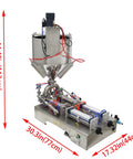 Smooth Operator Pneumatic Heating Filling Machine For Liquids And Thick Pastes 50 To 500 Ml With Dual Nozzles Stainless Steel Piston Filler Workhorse Sealer dimensions 44.49in height, 30.3in length, 17.32in width.