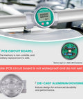Waterproof 1.5 Inch Digital Fuel Flow Meter With EMI Protection installed on pipe showing LCD display and PCB details.
