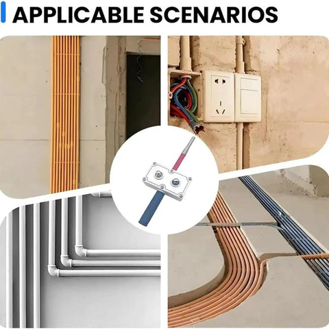 Drill Powered Automatic Cable Puller And Tugger For Hidden Pipe Routing shown in various pipe routing scenarios and applications.