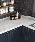Ultra Wide 36 By 197 White Marble Peel And Stick Countertop Wallpaper Waterproof Self Adhesive Vinyl in modern kitchen setup