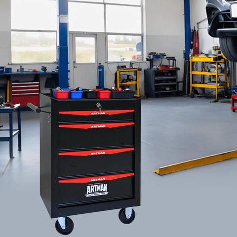 Heavy Duty Rolling Tool Chest With Locking Wheels And Ball Bearing Drawers, Mobile Garage Tool Cart, Metal Black Tool Box