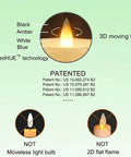Diagram showing patented 3D moving flame technology for Flameless Taper Candles With Remote And Timer Realistic 3D Moving Flame Battery Operated LEDs