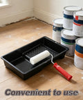 Slick Mini Paint Roller Kit With Built In Tray For Precision Detail Work Trim And Furniture Touch Ups featuring a mini roller and black tray.