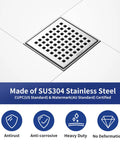 Square Shower Drain 4 Inch Brushed 304 Stainless Steel Dual Filter Fast Water Flow Rust Proof CUPC Certified heavy duty drain grate