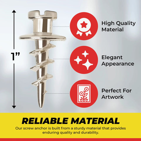 Double Headed Wall Screw Anchors And Picture Hooks Heavy Duty Bear Claw Hanger Screws Hold Up To 30 Lbs Ideal Drywall Fasteners For D Rings Wire Keyholes Hang Pictures And Mirrors In A 25 Pack shown with 1-inch size and material details.