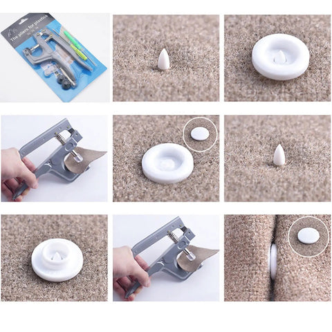 Heavy Duty Plastic Snap Button Pliers Kit With T3 T5 T8 Sockets For Quick Garment Repairs No Sweat One Hand Press Smooth Action Tool used for attaching snaps.
