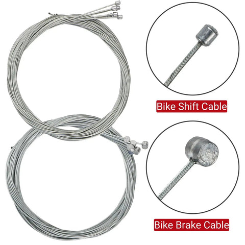 91 Piece Bike Cable Kit With Cutter, Complete Shifter And Brake Cables, Stainless Steel Housing shown in close-up.