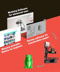Modeling and slicing software for Mini 3D Printer for Beginners, Fully Assembled Desktop Printing Machine With High Precision, featuring green model.