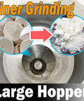 Coconut Grinder And Root Veg Pulverizer 110V Stainless Steel Milling Crusher interior showing grinding chamber and results.