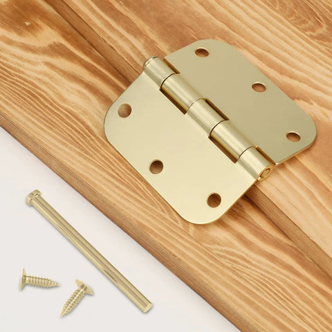 48 Pack Brushed Nickel Door Hinges 3.5 Inch Satin Nickel Interior Hinges With 5/8 Inch Radius Corner And Removable Pin For Smooth, Heavy Duty, Rust Resistant Door Closings on wooden surface.