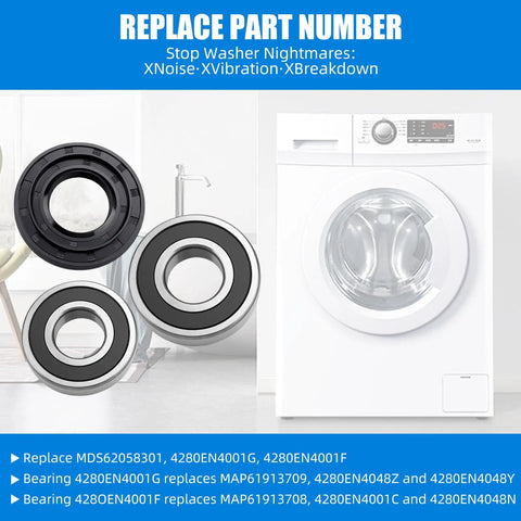 Top Tier Front Load Washer Bearing And Rotary Seal Kit Featuring A Hella Durable Tub Drum Gasket with three components and washer.