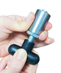 Tough As Nails Steel Spring Loaded Pull Pins With Smooth Action T Handle And Integrated Screw Lock Platform, close-up in hand.