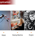 Applications of Heavy Duty GEG17C Sealed Spherical Plain Bearing in robots, sewing machines, and engines.