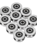 10 Pack Boss Grade V Groove Track Rollers Guide Rail Pulleys Sealed Steel Ball Bearings close-up view of pulleys
