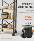 Q235B steel mounting plate with leveling caster, supporting up to 275 lbs, 360-degree swivel wheel and orange handle adjuster.