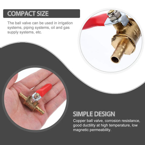 Kickass 2Pcs Copper Ball Valve 6MM Fittings With Red Handle Hella Tough Air Pump And Irrigation Shut Off Valve, compact size in hand.