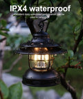 Retro LED Camping Lantern Portable Hanging Light With Dual Power Supply IPX4 Waterproof in rainy environment outdoors