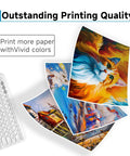 Printed images showing vibrant colors next to a keyboard, demonstrating print quality with 62XL Ink Cartridge Replacement For HP Envy Series Printers Black And Color Combo Pack High Yield Ink.