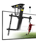 Motorized Drop Down Ceiling TV Mount Fits 32 To 70 Inch Screens With Wireless Remote holds TV above soccer scene.